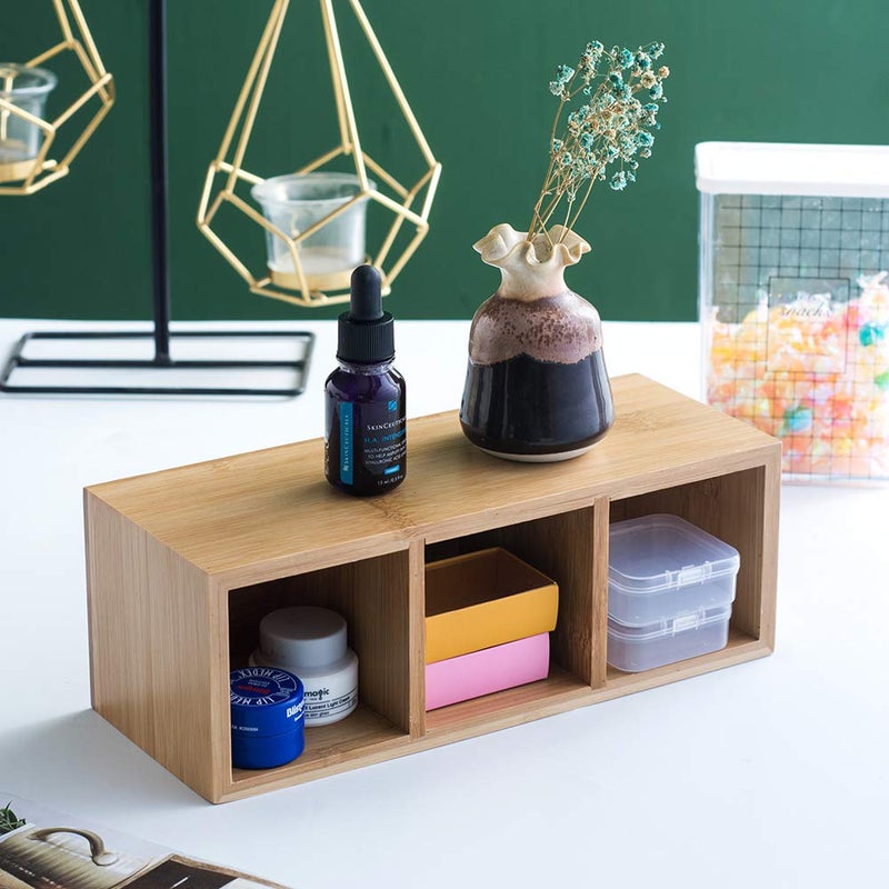 YOSCO Bamboo Wood Pens Pencils Holder Cup for Desk Remote Control Holder  Caddy Organizer Desktop Storage with 3 Compartments Multiuse for Store TV Remotes Game Console Phones Office Supplies (3 Grid) - Image 3